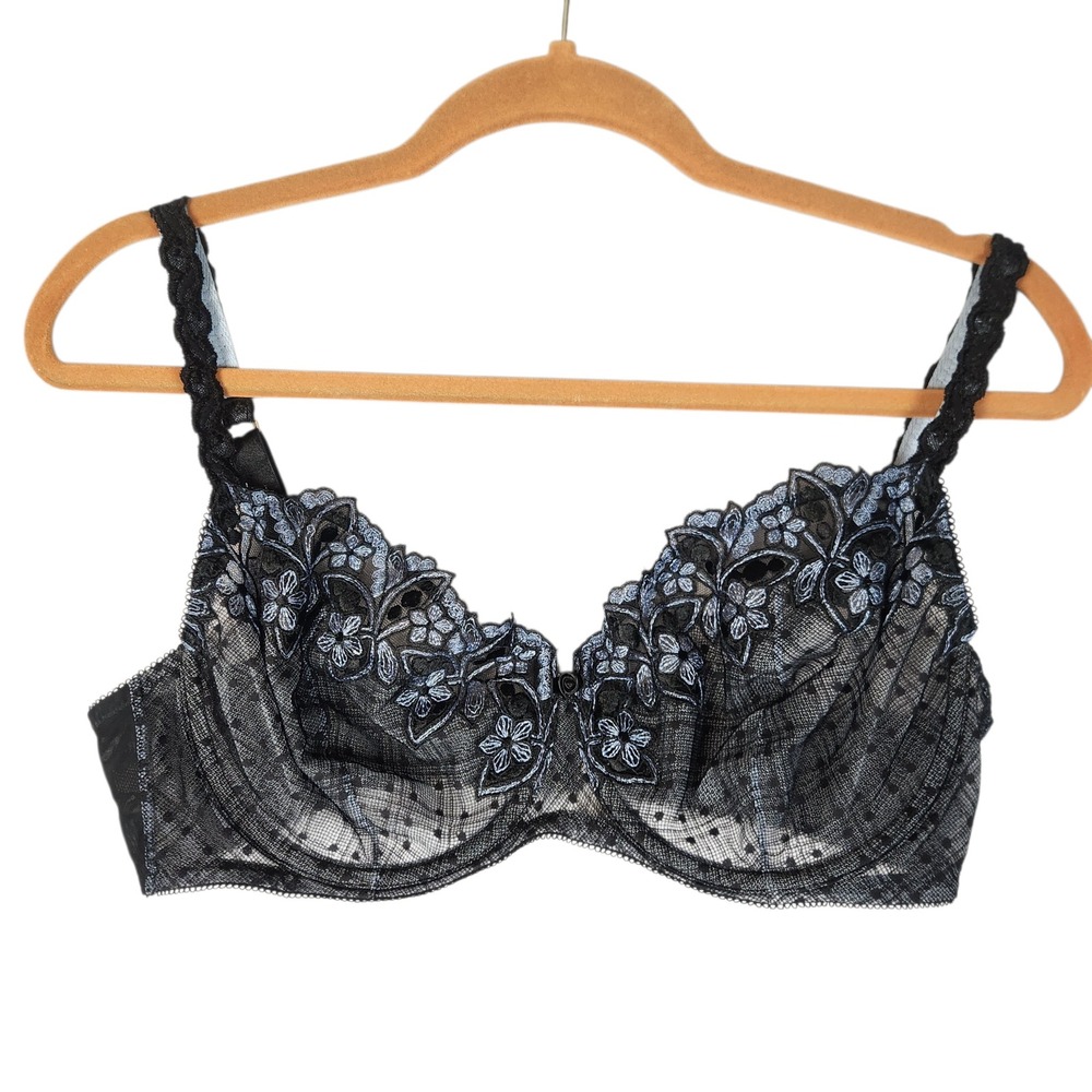 Wacoal Evocative Edge Bra 38D Black Floral Embroidered Underwire Mesh 85530